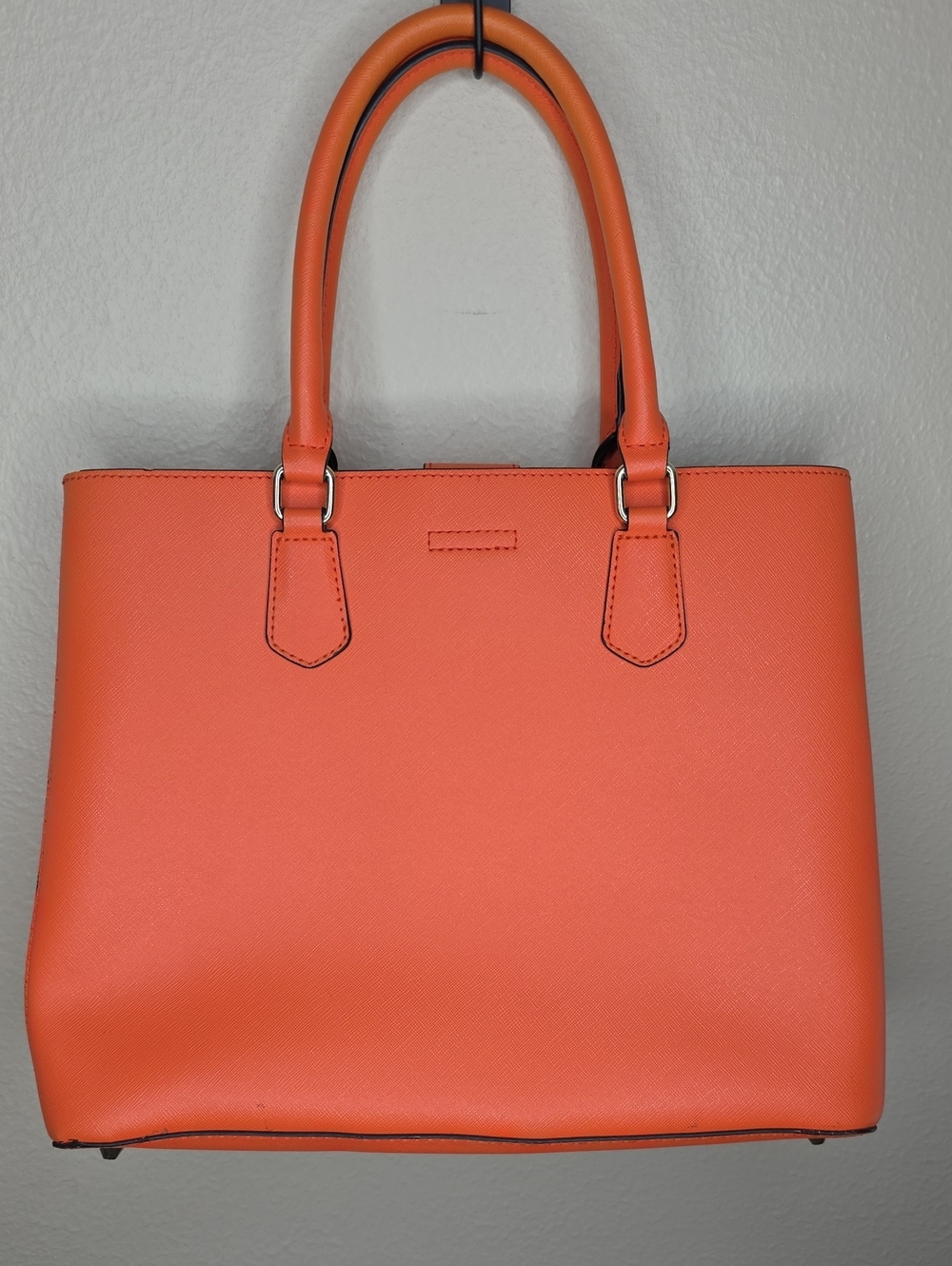 Trina Turk Orange Saffiano Satchel Bag Medium Floral Interior Vibrant Bold Autum - Picture 8 of 15